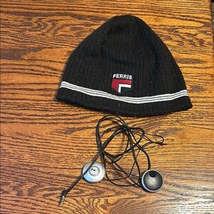 Tooks Black Ferris Beanie hat with built in removable Headphones running skiing